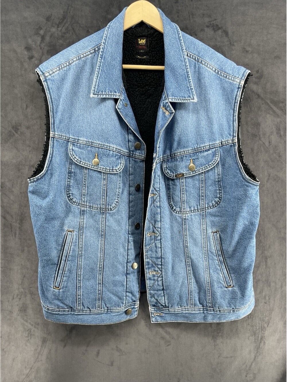 Lee Rider Sherpa Lined Denim Vest Men’s XL Blue Trucker Western Relaxed Fit
